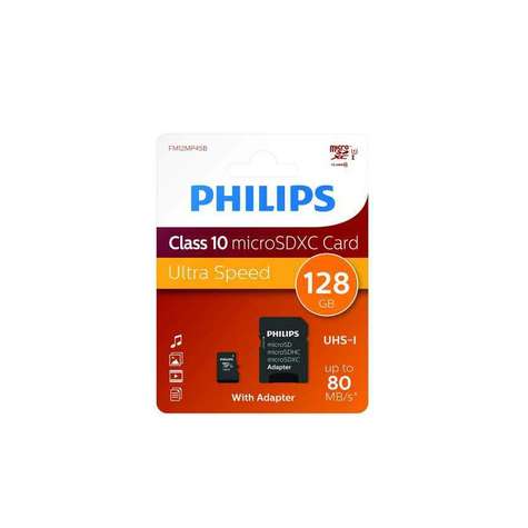 Philips Microsdxc 128gb Cl10 80mb/S Uhs-I + Adaptér Maloobchodní Prodej