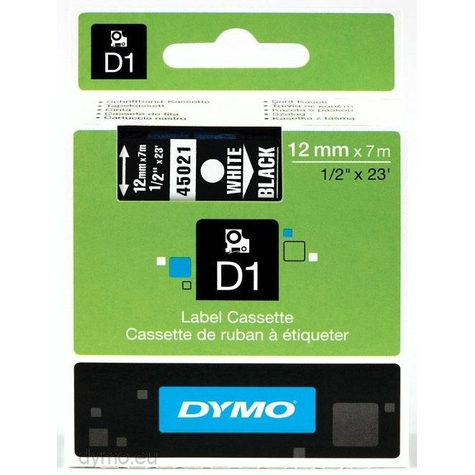 Dymo S0720610 Flexible Nylon Tape D1 White On Black 12mm X 7m