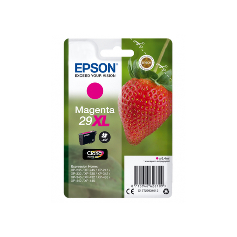 Epson Strawberry Singlepack Magenta 29xl Claria Home Ink - Originální - Inkoust Na Bázi Pigmužitu - Magenta - Epson - - Expression Home Xp-455 - Expression Home Xp-452 - Expression Home Xp-445 - Expression Home... - 1 Kus(Y)