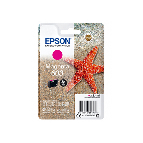 Epson Singlepack Magenta 603 Ink - Original - Magenta - Epson - Expression Home Xp-2100 - Xp-2105 - Xp-3100 - Xp-3105 - Xp-4100 - Xp-4105 - Workforce Wf-2850dwf,... - 1 Stück(E) - Standardertrag