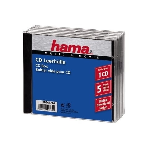 Hama Cd Jewel Case Standard - Balení 5 Kusů - Pouzdro Ve Tvaru C - 1 Disk - Černé - Průhledné - Polystyren - 140 Mm - 10,4 Mm