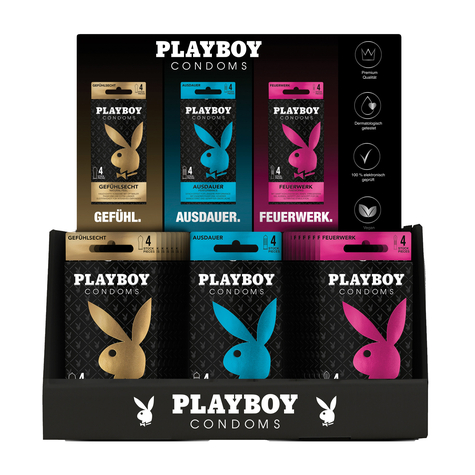Playboy Kondomy 4-Pack Counter Display (Obsah 30 Ks)