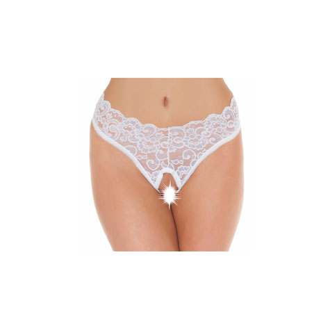 Woman Brief : White Lace Open Crotch G-String