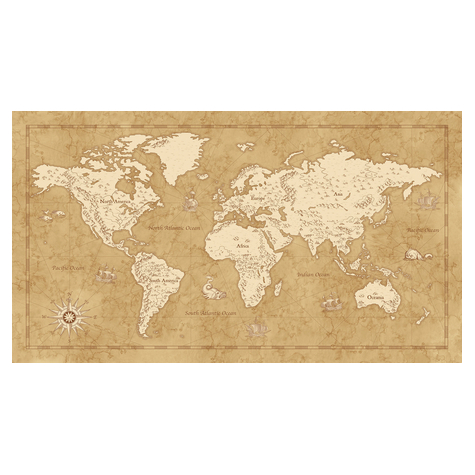 Vliesová Fototapeta - Vintage Mapa Světa - Rozměr 500 X 280 Cm