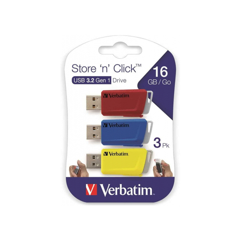 Verbatim Store 'N' Click -Usb 3.2 Gen1 - 3x16 Gb - Červená/Modrá/Žlutá - 16 Gb